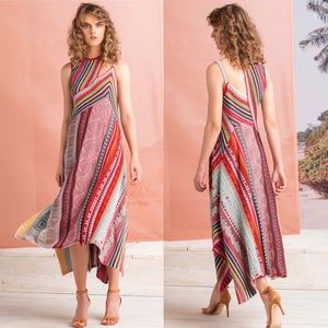 IVKO Patchwork Knit Loose Stitch Cutout Maxi Dress in Red